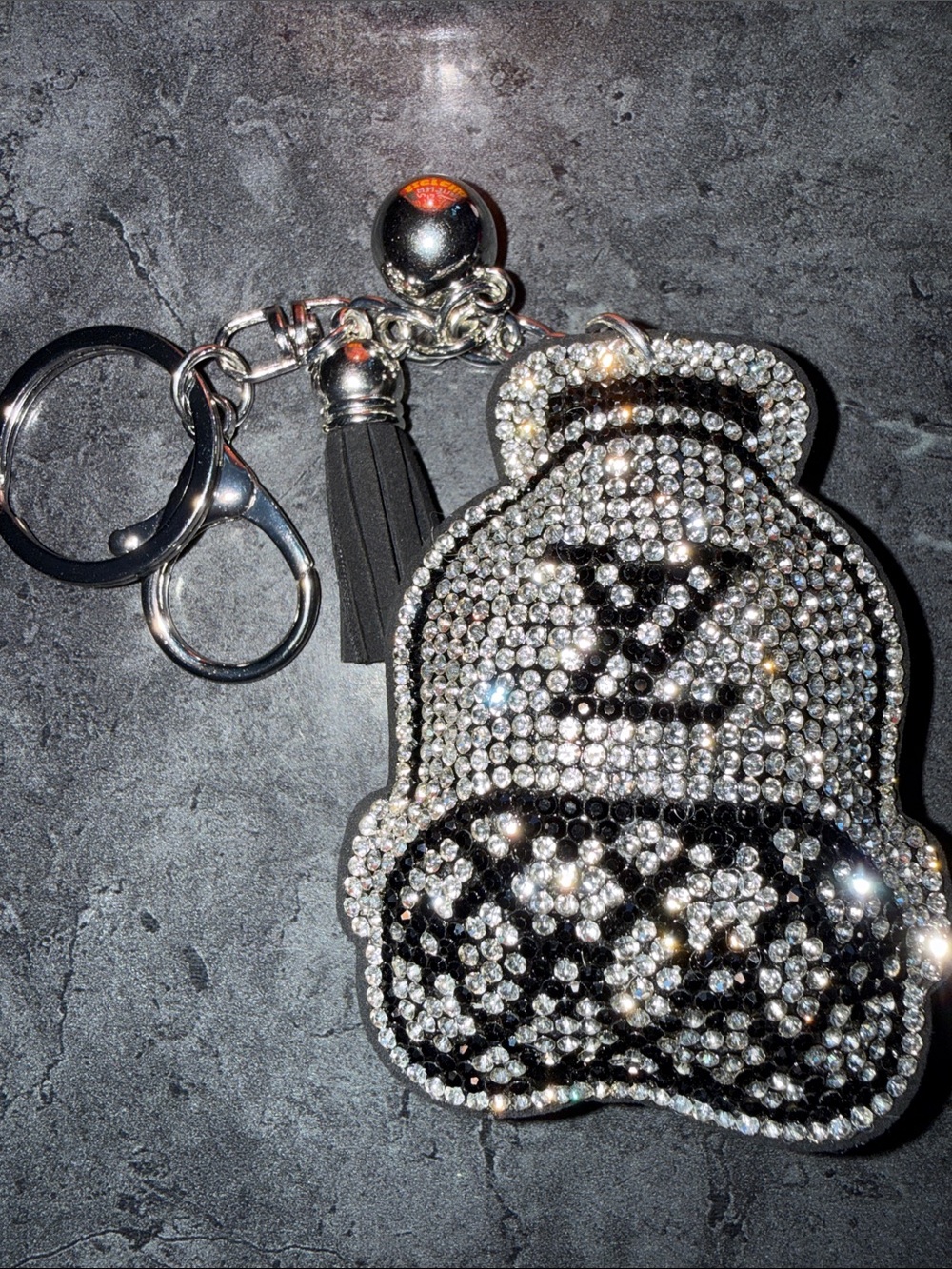 Crystal Studded Backpack Key & Card Holder Keychain - Black & Silver